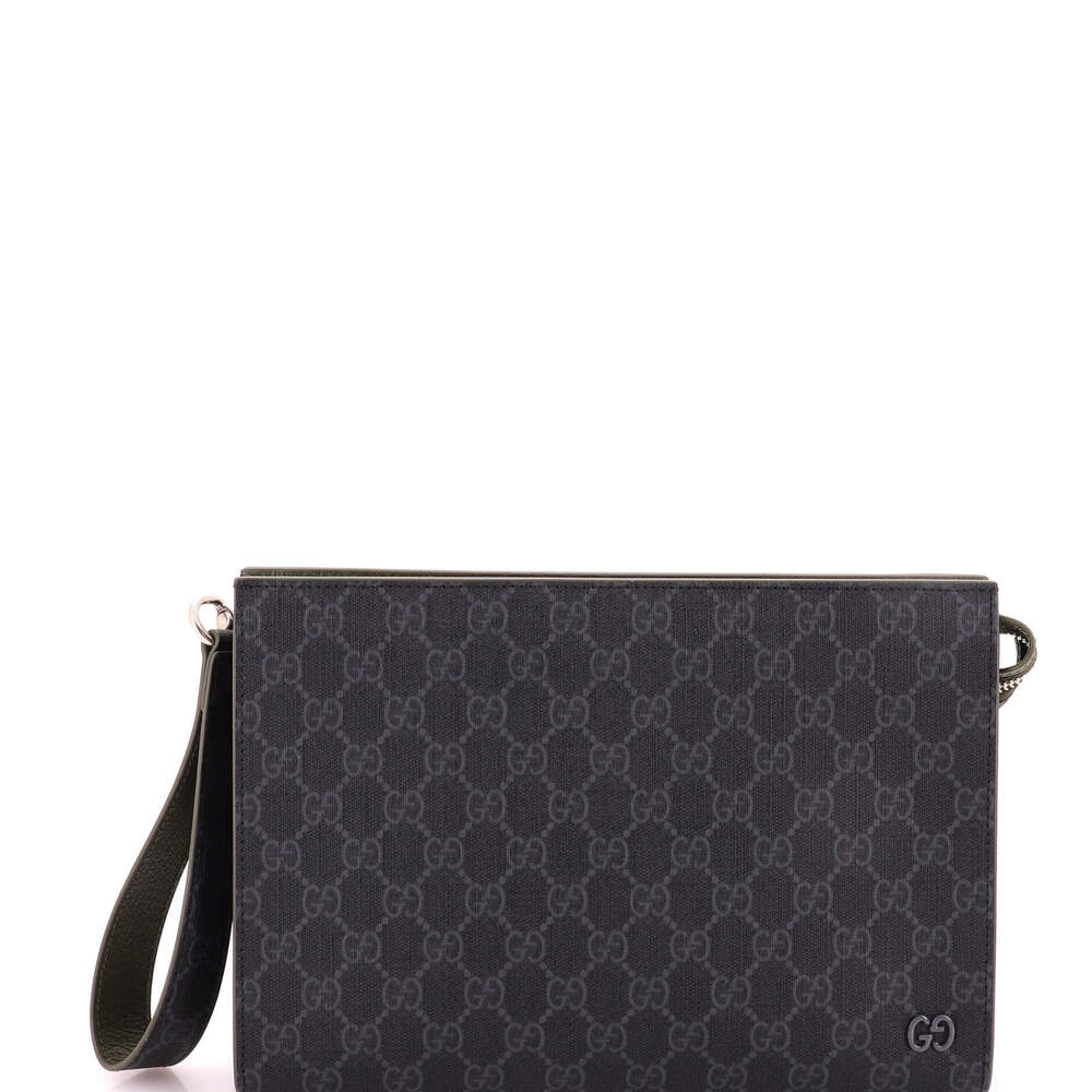 Gucci Medium GG Wristlet Zip Pouch GG Coated Canvas
